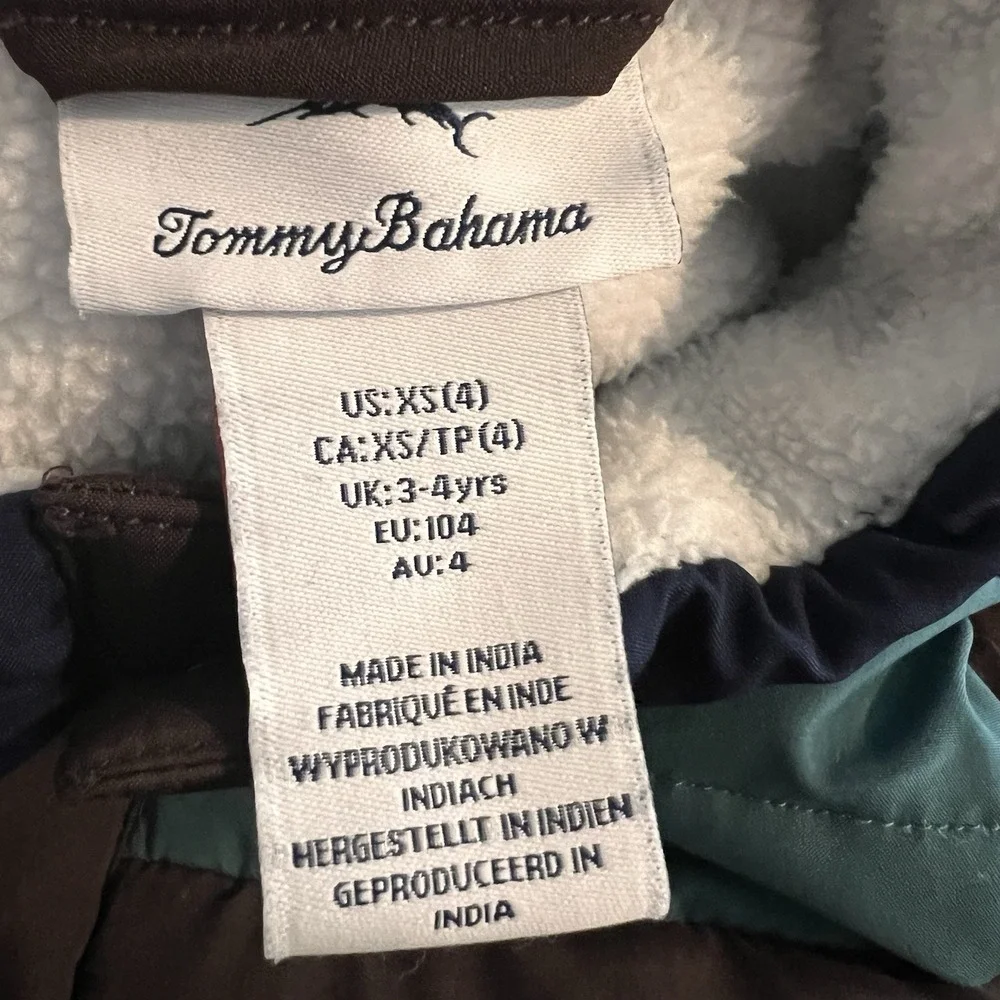 Tommy Bahama Boys Puffer Vest Sz 4 XS Fleece Lined Color Block Brown Green Blue